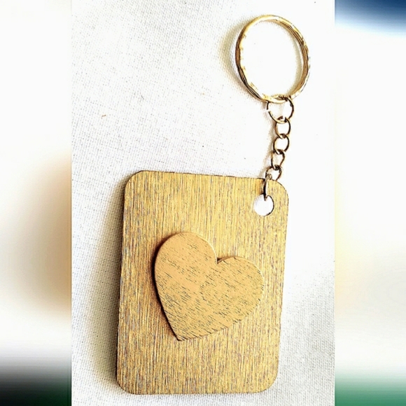 NEW Handmade Keychain Bag Tag! Italian Textured Wood. "I LOVE My Bag" Wood Heart - Picture 3 of 6